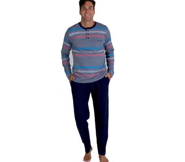 Pettrus pijama de hombre cuello redondo con pantalon con bolsillos